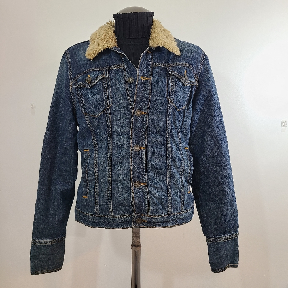 Vintage Red Engine Denim Sherpa Jacket